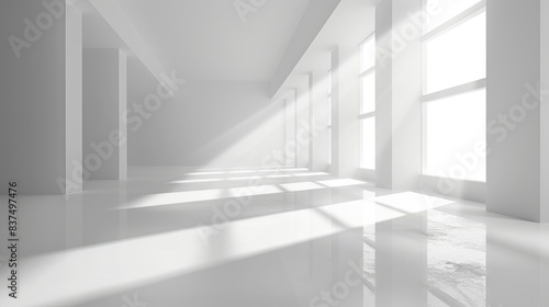 Abstract minimalist design with smooth white architectural forms and large empty spaces.