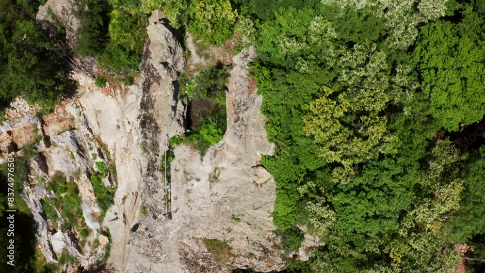Deep Gorges Of Deaf Stones Thracian Cult Monuments In Rhodope Mountain Bulgaria. Aerial Shot Deep Gorges Of Deaf Stones Thracian Cult Monuments In Rhodope Mountain Bulgaria. Aerial Shot