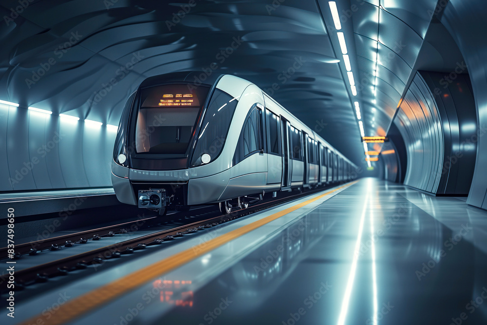 Sleek Urban new modern futuristic wagon train metro at under subway Generative AI Sleek Urban new modern futuristic wagon train metro at under subway Generative AI