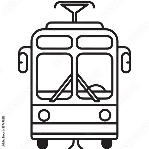 Tram in cartoon, doodle style . Image for t-shirt, web, mobile apps and ui. Isolated 2d vector illustration in logo, icon, sketch style, Eps 10, black and white. AI Generative