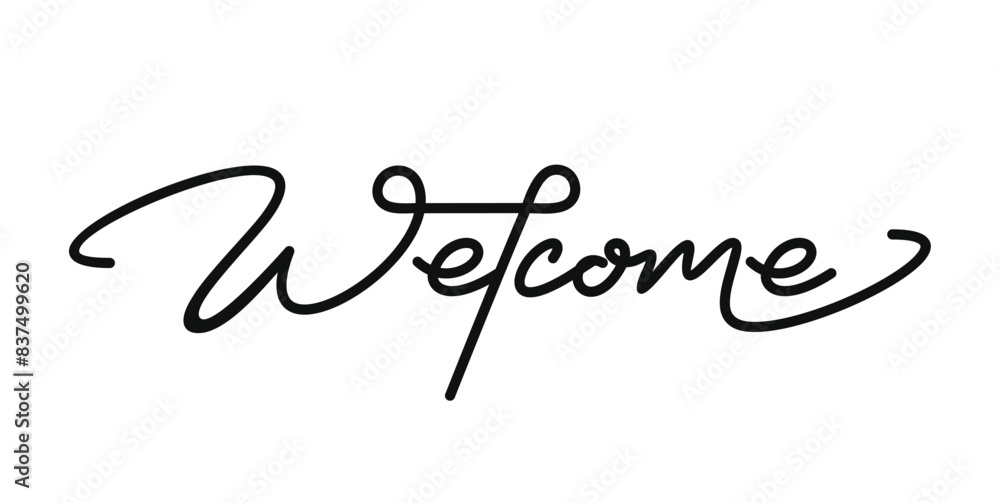 Welcome handwritten isolated on white background. Hand drawn lettering style, one line drawing, signature, brush, calligraphy, monoline. Vector Illustration Welcome handwritten isolated on white background. Hand drawn lettering style, one line drawing, signature, brush, calligraphy, monoline. Vector Illustration