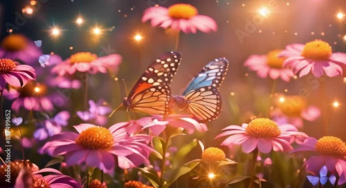 Wallpaper Mural Blooming fantasy flower garden with glowing butterflies and fireflies. Torontodigital.ca