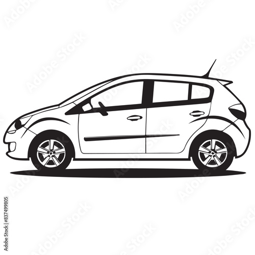 Hatchback in cartoon, doodle style . Image for t-shirt, web, mobile apps and ui. Isolated 2d vector illustration in logo, icon, sketch style, Eps 10, black and white. AI Generative