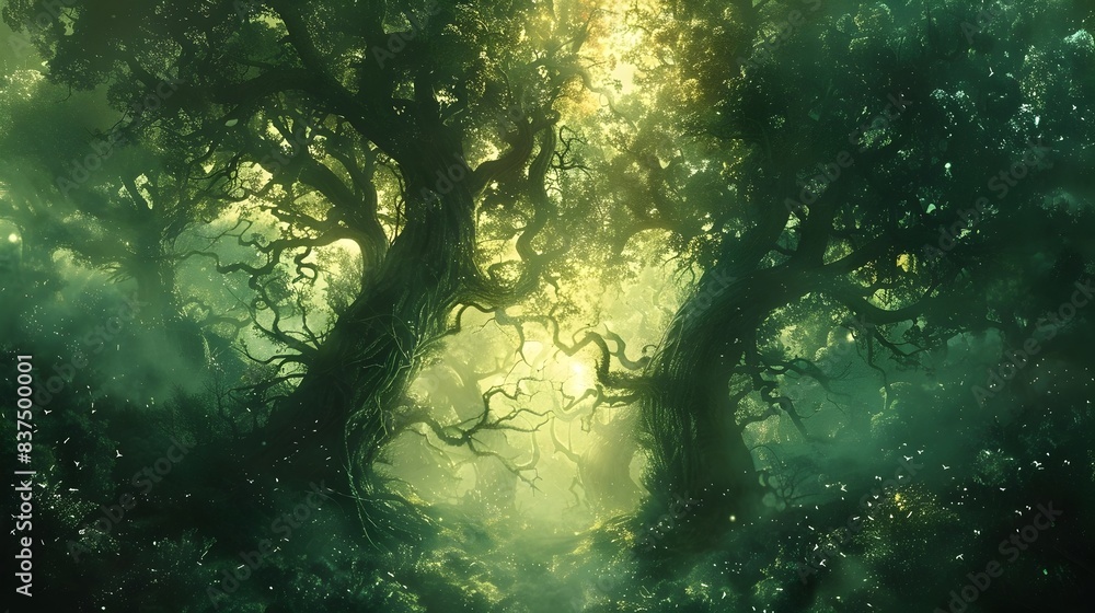 Obraz premium Enchanting Woodland Path Leading into a Mystical Ethereal Forest Landscape