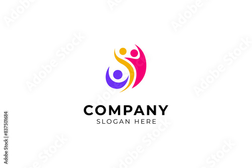 people together community teamwork logo design vector colorful flat style