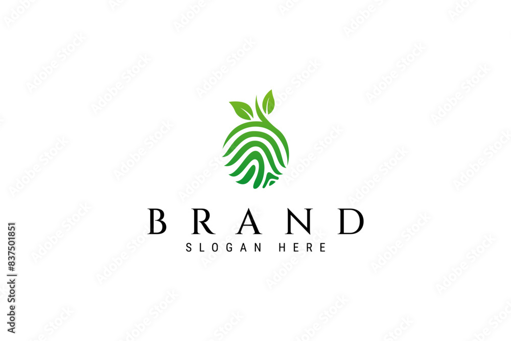Natural Leaf Spring Water Droplet Fingerprint in Green flat logo design vector style concept Natural Leaf Spring Water Droplet Fingerprint in Green flat logo design vector style concept