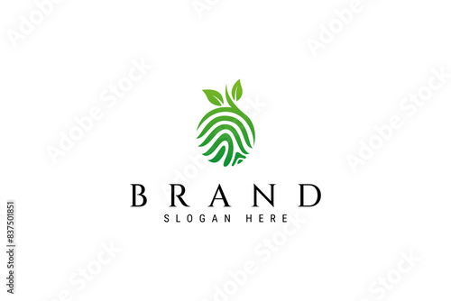 Natural Leaf Spring Water Droplet Fingerprint in Green flat logo design vector style concept