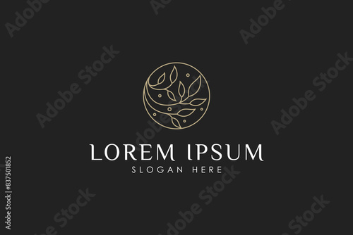 Floral Leaf Natural logo.Cosmetics, Spa, Beauty salon, Decoration, Boutique logo. Luxury Line art Outline Style Logo design.