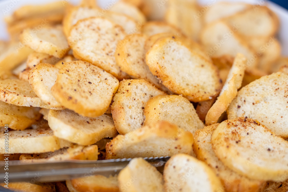 Crunchy bread for dipping, Croutons with garlic sauce Crunchy bread for dipping, Croutons with garlic sauce
