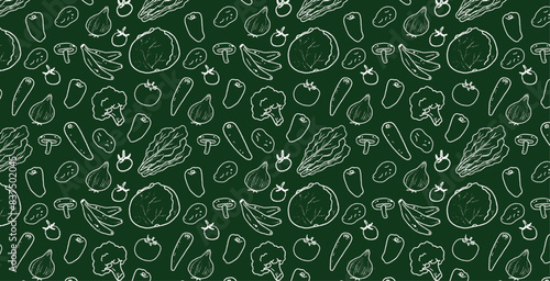 食品・食材・野菜の手書き線画のベクターシームレス背景 Vector seamless backgrounds of hand-drawn and line drawings of food, ingredients and vegetables.