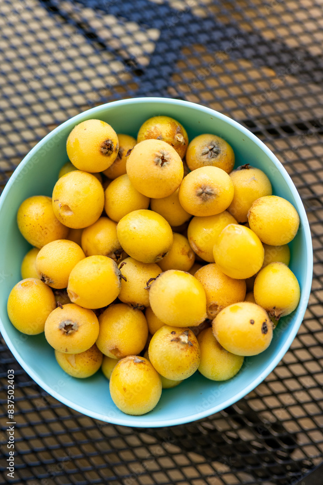 Loquat fruit in a bowl, small plum
