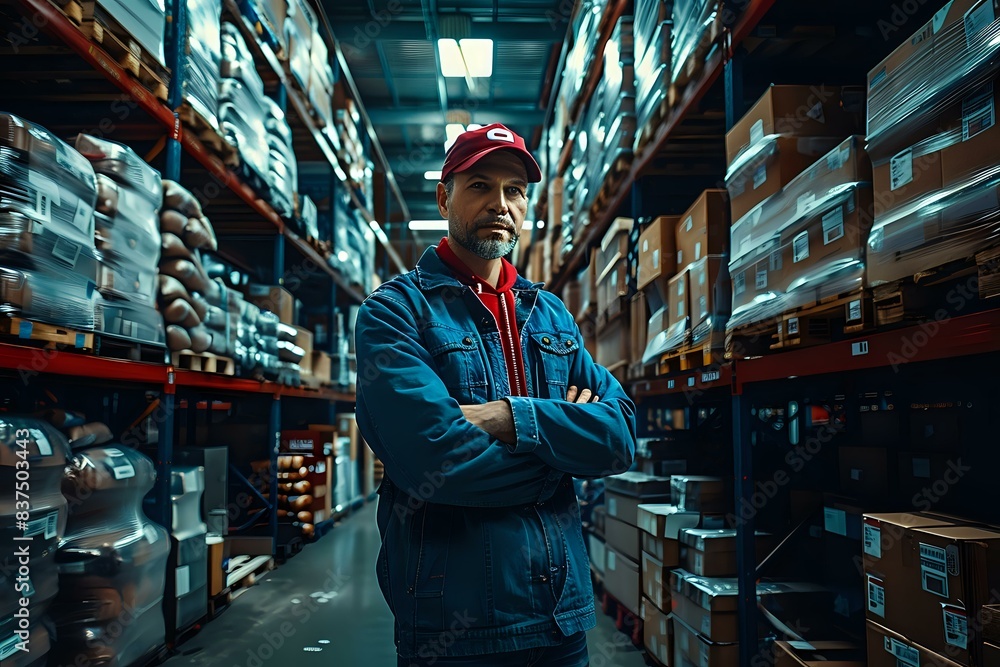 Warehouse Packer in Protective Gear Organizing Goods for Storage Warehouse Packer in Protective Gear Organizing Goods for Storage