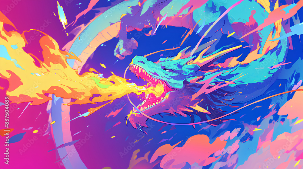 a dragon spits rainbow colored fire a dragon spits rainbow colored fire