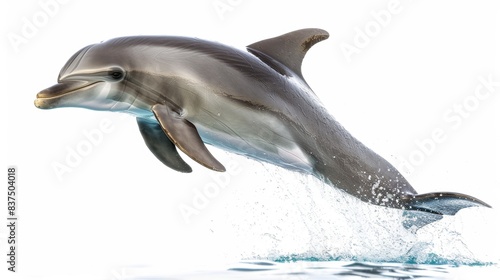 majestic dolphin swimming gracefully isolated on white background. animal wild life for designer ads