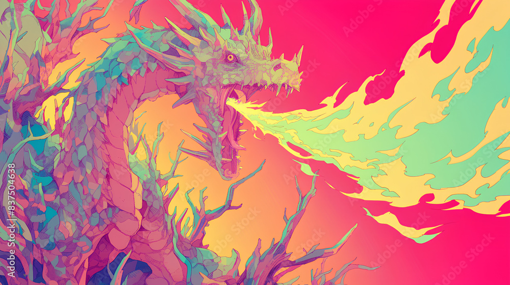 a dragon spits rainbow colored fire a dragon spits rainbow colored fire