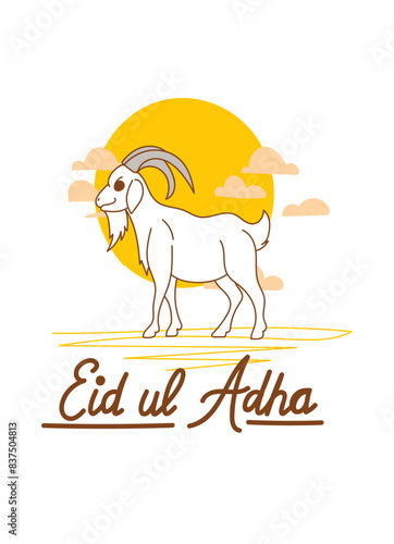 Doodle Muslim holiday Eid al-Adha. the sacrifice a ram or white and black sheep. graphic design decoration kurban bayrami. month lamb and a lamp.Translation from Arabic: Eid al-Adha