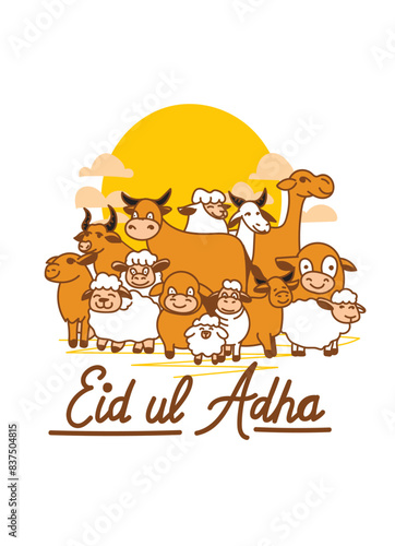 Doodle Muslim holiday Eid al-Adha. the sacrifice a ram or white and black sheep. graphic design decoration kurban bayrami. month lamb and a lamp.Translation from Arabic: Eid al-Adha