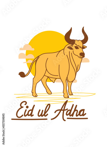 Doodle Muslim holiday Eid al-Adha. the sacrifice a ram or white and black sheep. graphic design decoration kurban bayrami. month lamb and a lamp.Translation from Arabic: Eid al-Adha