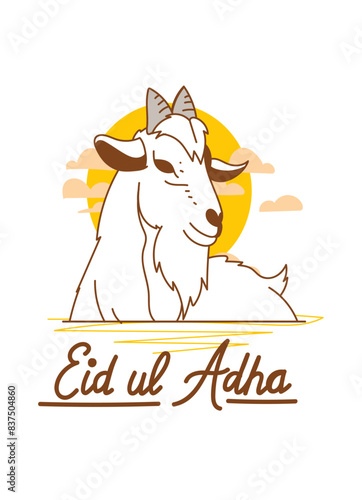 Doodle Muslim holiday Eid al-Adha. the sacrifice a ram or white and black sheep. graphic design decoration kurban bayrami. month lamb and a lamp.Translation from Arabic: Eid al-Adha