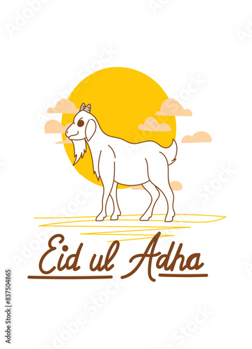 Doodle Muslim holiday Eid al-Adha. the sacrifice a ram or white and black sheep. graphic design decoration kurban bayrami. month lamb and a lamp.Translation from Arabic: Eid al-Adha