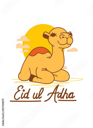 Doodle Muslim holiday Eid al-Adha. the sacrifice a ram or white and black sheep. graphic design decoration kurban bayrami. month lamb and a lamp.Translation from Arabic: Eid al-Adha