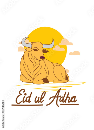 Doodle Muslim holiday Eid al-Adha. the sacrifice a ram or white and black sheep. graphic design decoration kurban bayrami. month lamb and a lamp.Translation from Arabic: Eid al-Adha