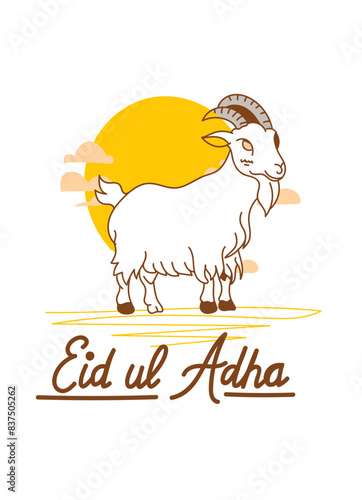 Doodle Muslim holiday Eid al-Adha. the sacrifice a ram or white and black sheep. graphic design decoration kurban bayrami. month lamb and a lamp.Translation from Arabic: Eid al-Adha