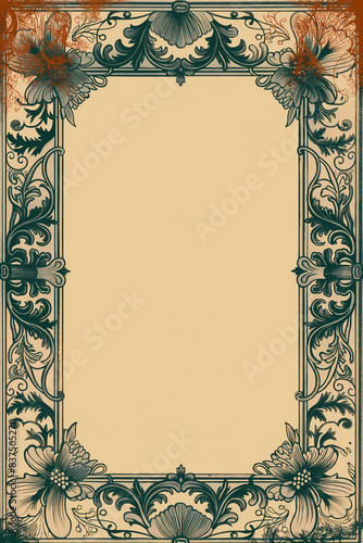 a deep green and cream color scroll with a gold flowers frame.