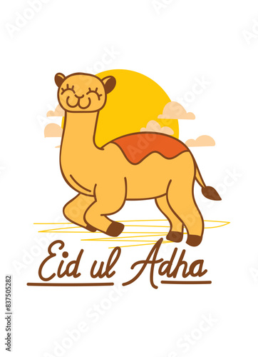 Doodle Muslim holiday Eid al-Adha. the sacrifice a ram or white and black sheep. graphic design decoration kurban bayrami. month lamb and a lamp.Translation from Arabic: Eid al-Adha