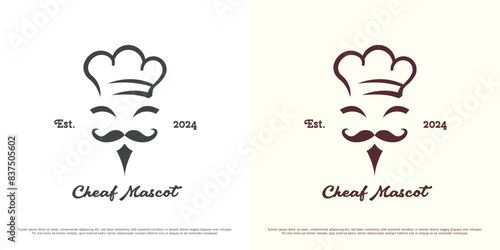 Chef face logo design illustration. Simple silhouette of food cook chef character mascot food stall fast food cafe restaurant delicious. Minimal simple icon symbol classic old business.
