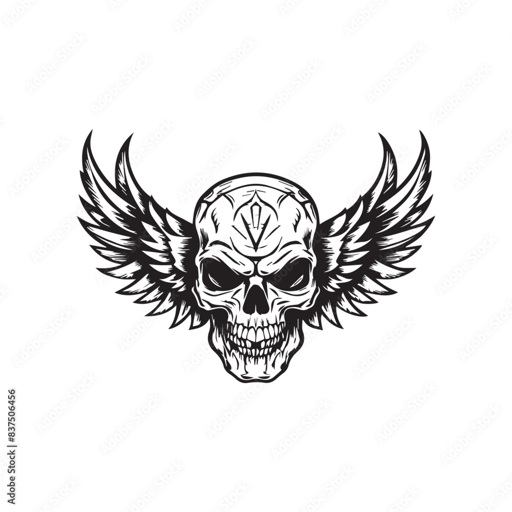Skull wings vector illustration winged skull badge emblem design Skull wings vector illustration winged skull badge emblem design