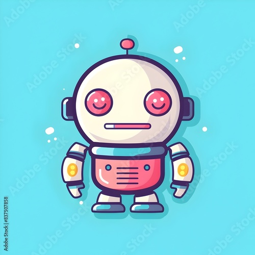 Cute Pastel Colored Robot with LED Lights in Flat Design Style