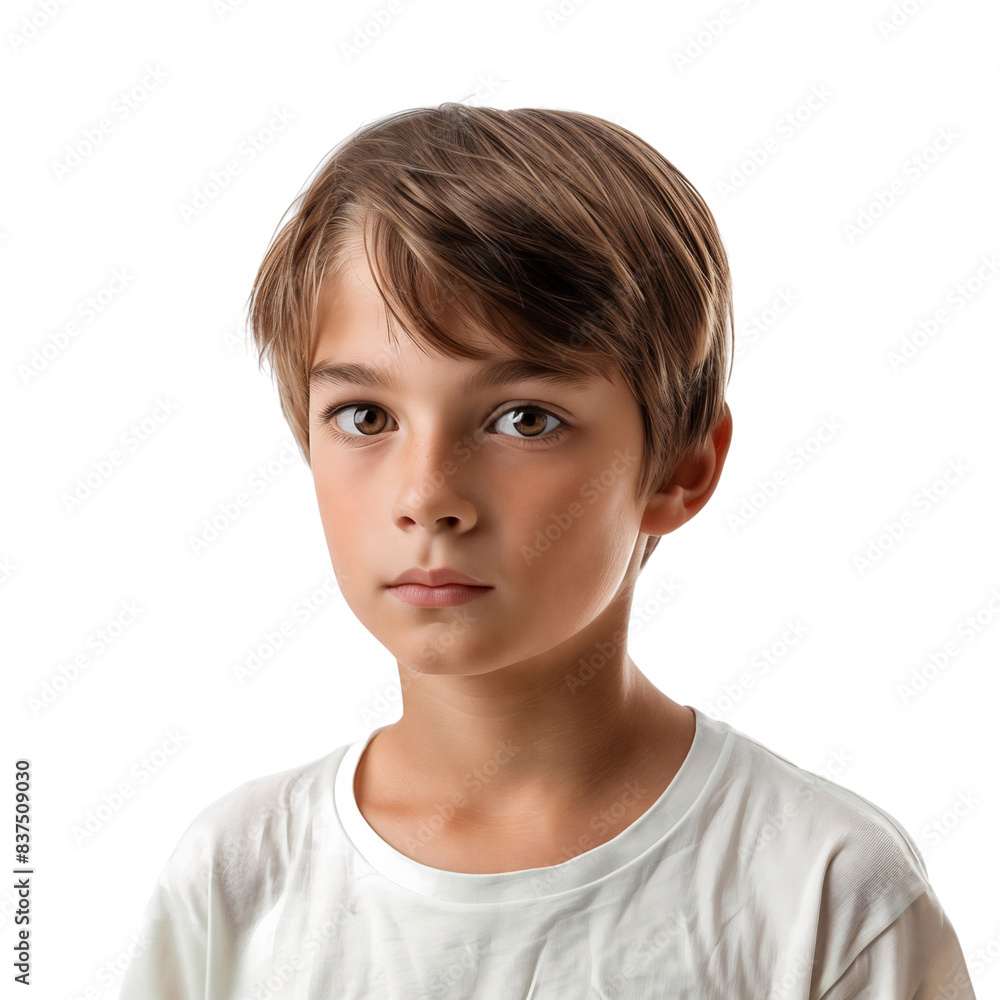 Adorable young little boy looking with straight face, isolated on transparent background Adorable young little boy looking with straight face, isolated on transparent background