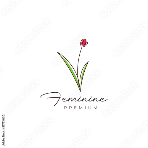 tulip flower minimalist elegant line logo design vector