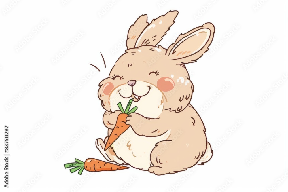 Cartoon cute doodles of a fluffy rabbit munching on a carrot, with cheeks bulging in delight, Generative AI Cartoon cute doodles of a fluffy rabbit munching on a carrot, with cheeks bulging in delight, Generative AI