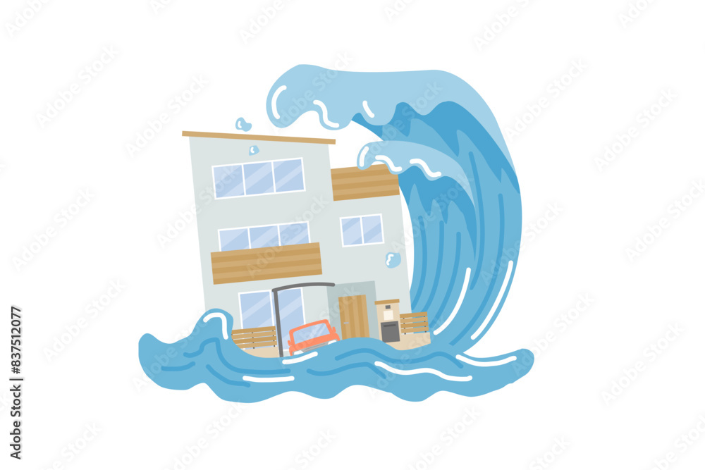 津波の被害に遭う三階建て住宅 Stock Vector | Adobe Stock