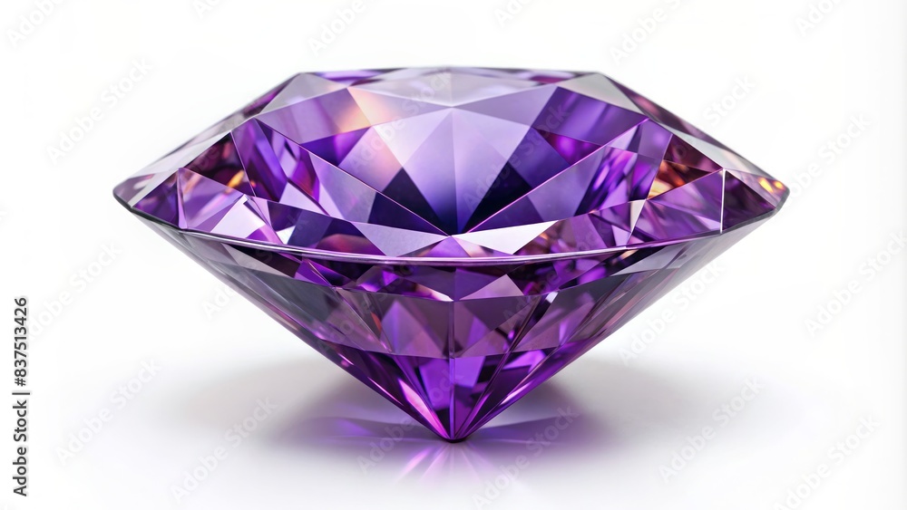 A stunning, intricately cut, vibrant purple diamond rests majestically on a pristine white backdrop, radiating luxury, sophistication, and opulence. A stunning, intricately cut, vibrant purple diamond rests majestically on a pristine white backdrop, radiating luxury, sophistication, and opulence.
