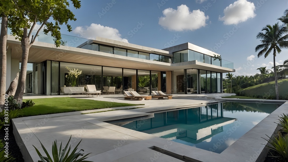 luxury home with a pool in the morning luxury home with a pool in the morning