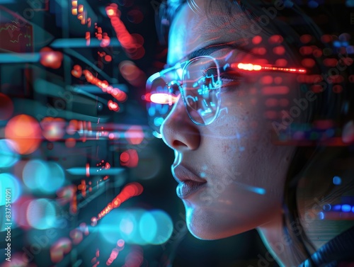 Wallpaper Mural "Futuristic Woman with Augmented Reality Glasses in a High-Tech Digital Environment" Torontodigital.ca