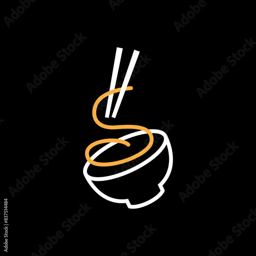 ramen bowl japanese food line logo design vector