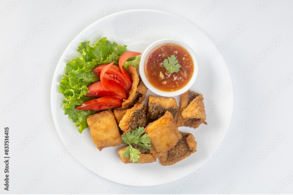 Crispy fried fish isolated on white background