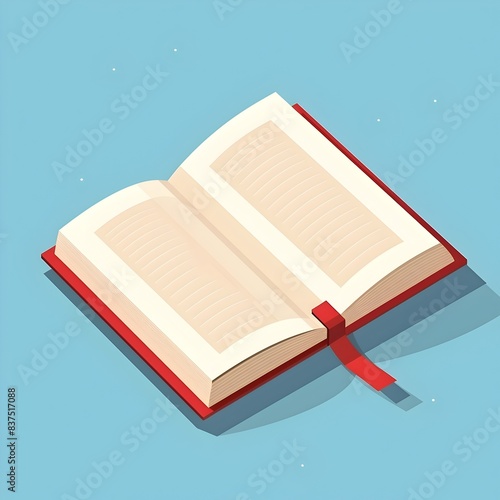 Open Book with Bookmark in Flat Design Top View Depicting Study Theme and Color Scheme