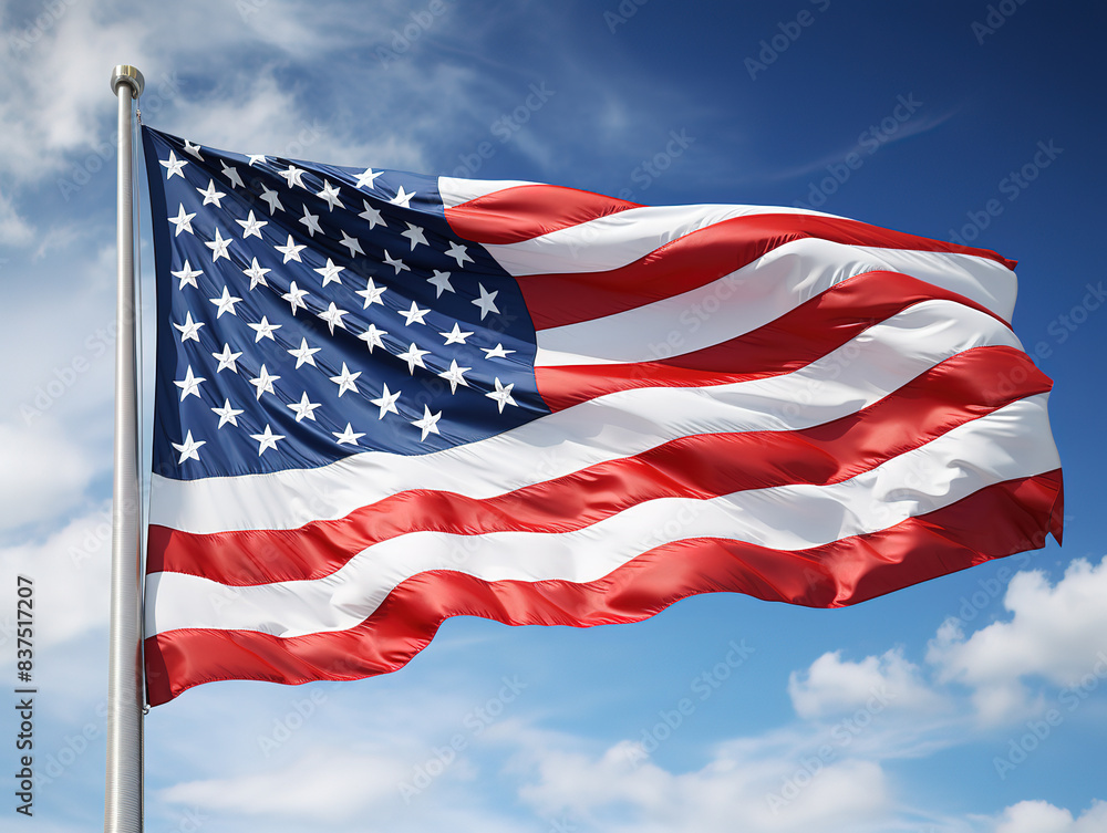 Generous american flag on the blue sky Generous american flag on the blue sky