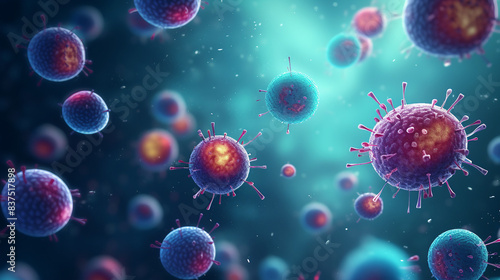 Microscopic World: Bacteria and Viruses in Detailed 3D Render on Scientific Background Stock Illustration