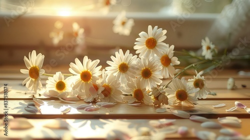 high quality photography, a handful of small daisies on the table generated with AI