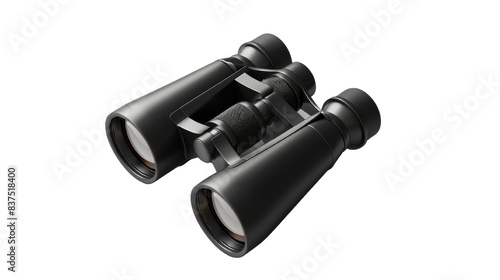 Close-up image of black binoculars isolated on a transparent background, showcasing their design and features for birdwatching, hiking, or sports events. photo