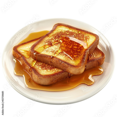 Wallpaper Mural Delicious stack of French toast drenched in syrup on a white plate, perfect for breakfast or brunch, showcasing golden, crispy texture. Torontodigital.ca