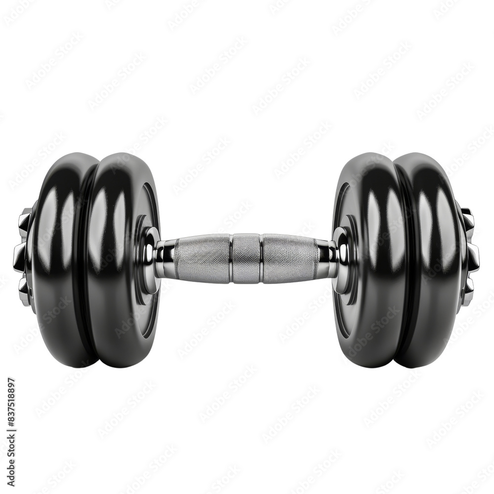 High-quality black dumbbell with chrome handle, ideal for strength training and muscle building. Isolated on transparent background. High-quality black dumbbell with chrome handle, ideal for strength training and muscle building. Isolated on transparent background.