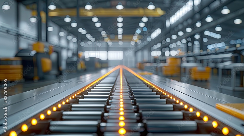 Modern Industrial Assembly Line with Automated Conveyor System in a High-Tech Factory Modern Industrial Assembly Line with Automated Conveyor System in a High-Tech Factory
