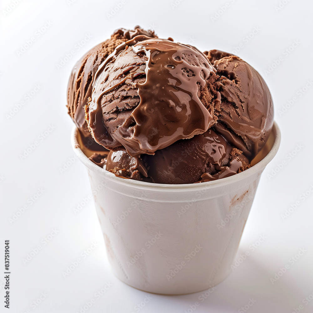 Chocolate ice cream in a small cup, soft and tempting texture, strong chocolate aroma, pure white background, Ai Generated Images Chocolate ice cream in a small cup, soft and tempting texture, strong chocolate aroma, pure white background, Ai Generated Images